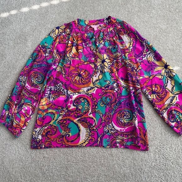 Lilly Pulitzer Elsa Silk Blouse Sea and Be Seen - Picture 1 of 3